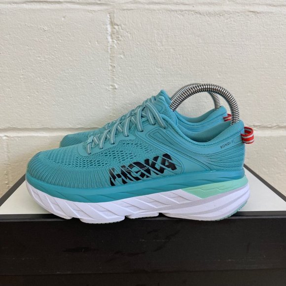Hoka One One Bondi 7 Women Sz 6.5US Sneaker EUC Aquarelle /Eggshell Blue Lace Up - Picture 5 of 11